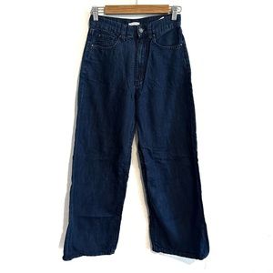 WeWoreWhat Hayes Wide Leg High Rise Dark Wash Cotton Linen Jeans, 26